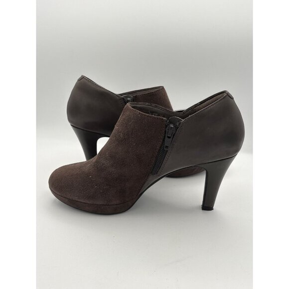 Clarks Brown Suede & Leather Ankle Booties Womens Size 7 With Buckle & Zip Closu - Picture 4 of 5